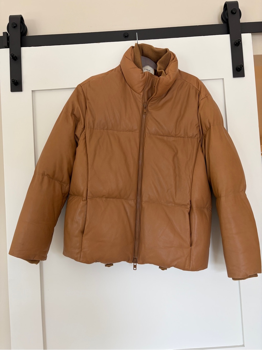 Vince Cognac Leather Bomber Jacket